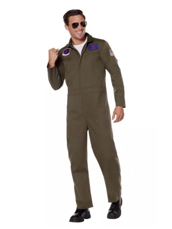 Spirit Other - HALLOWEEN Adult Top Gun Flight Suit Costume w/ Mavrick & Goose Patches Large